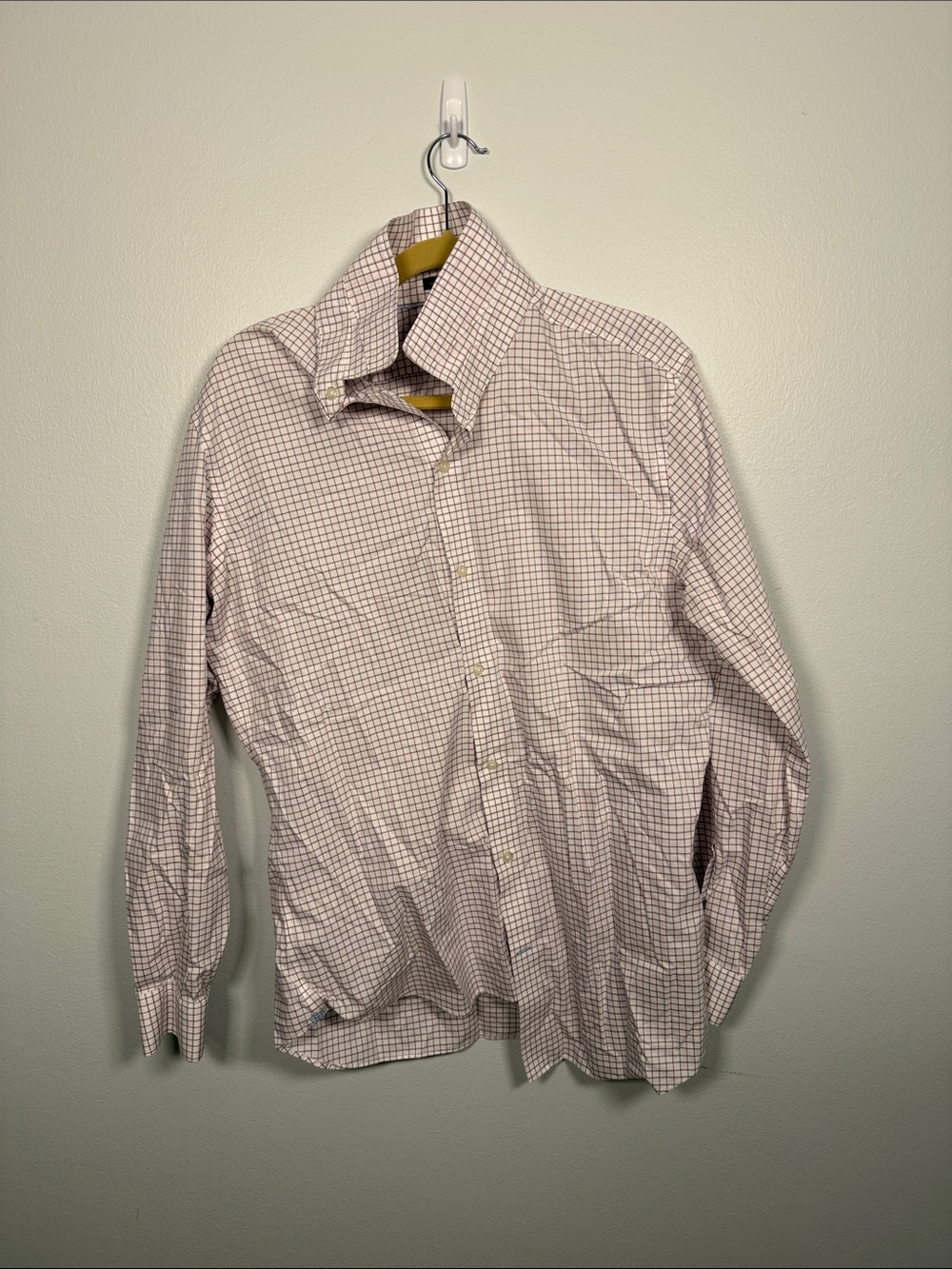 Banana Republic Grant Slim Fit Check Dress Shirt - White and Red - Large